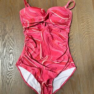 Eomenie Marble Swirl Twist Front Ruched removable straps size Large